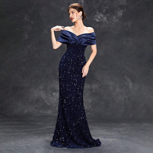 Off Shoulder Glitter Mermaid Long Party Dress