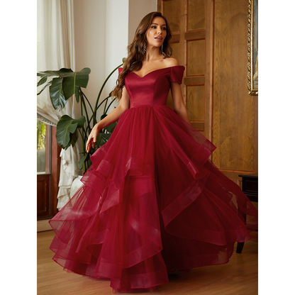 A-Line Ruffles Off-the-Shoulder Sleeveless Floor-Length Dress