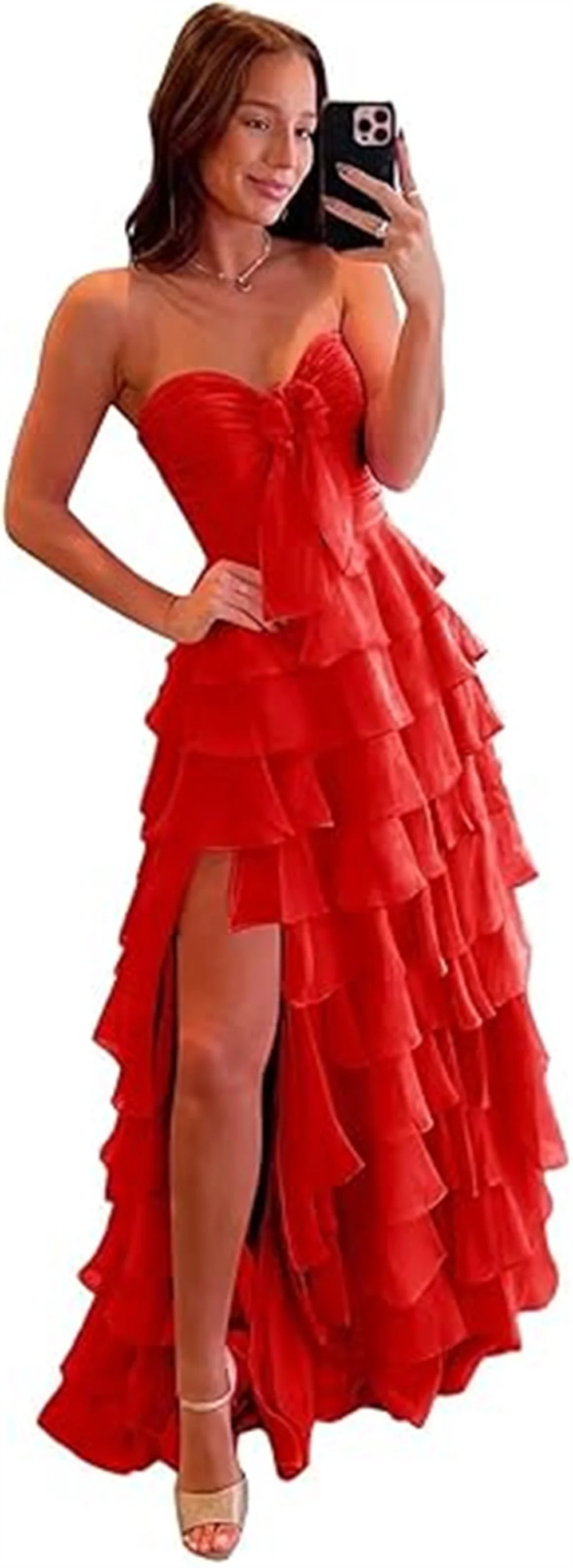 Strapless Chiffon Ruffle Tiered Prom Dress