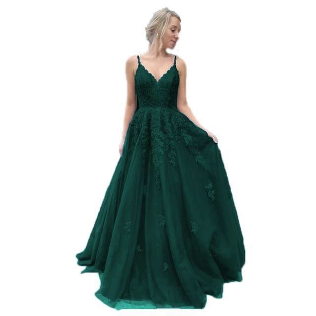 V-neck Tulle Ball Gown Prom Dress With Appliques