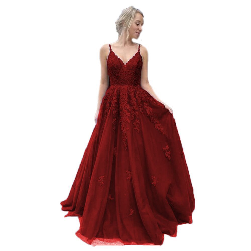 V-neck Tulle Ball Gown Prom Dress With Appliques
