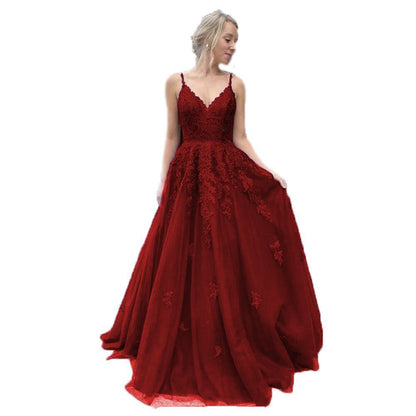 V-neck Tulle Ball Gown Prom Dress With Appliques