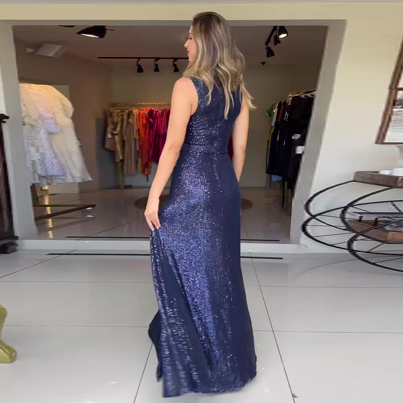 V-neck Sleeveless Cut Out Prom Dress