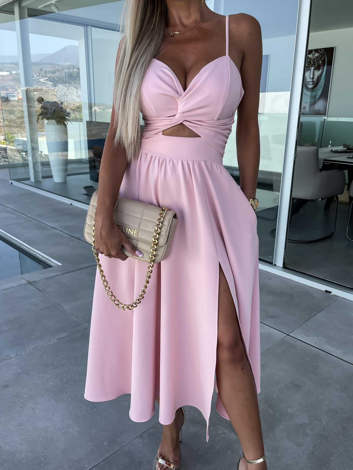 A-line Halter Chiffon Floor-length Split Front Bridesmaid Dress