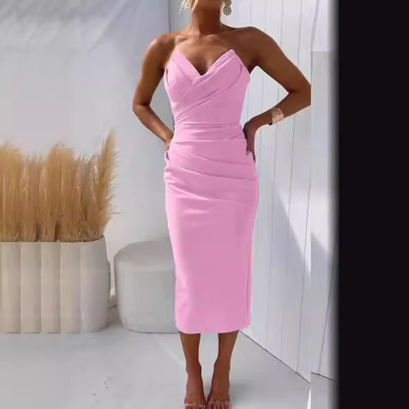 Satin Sweetheart Sleeveless Tea-Length Cocktail Dress