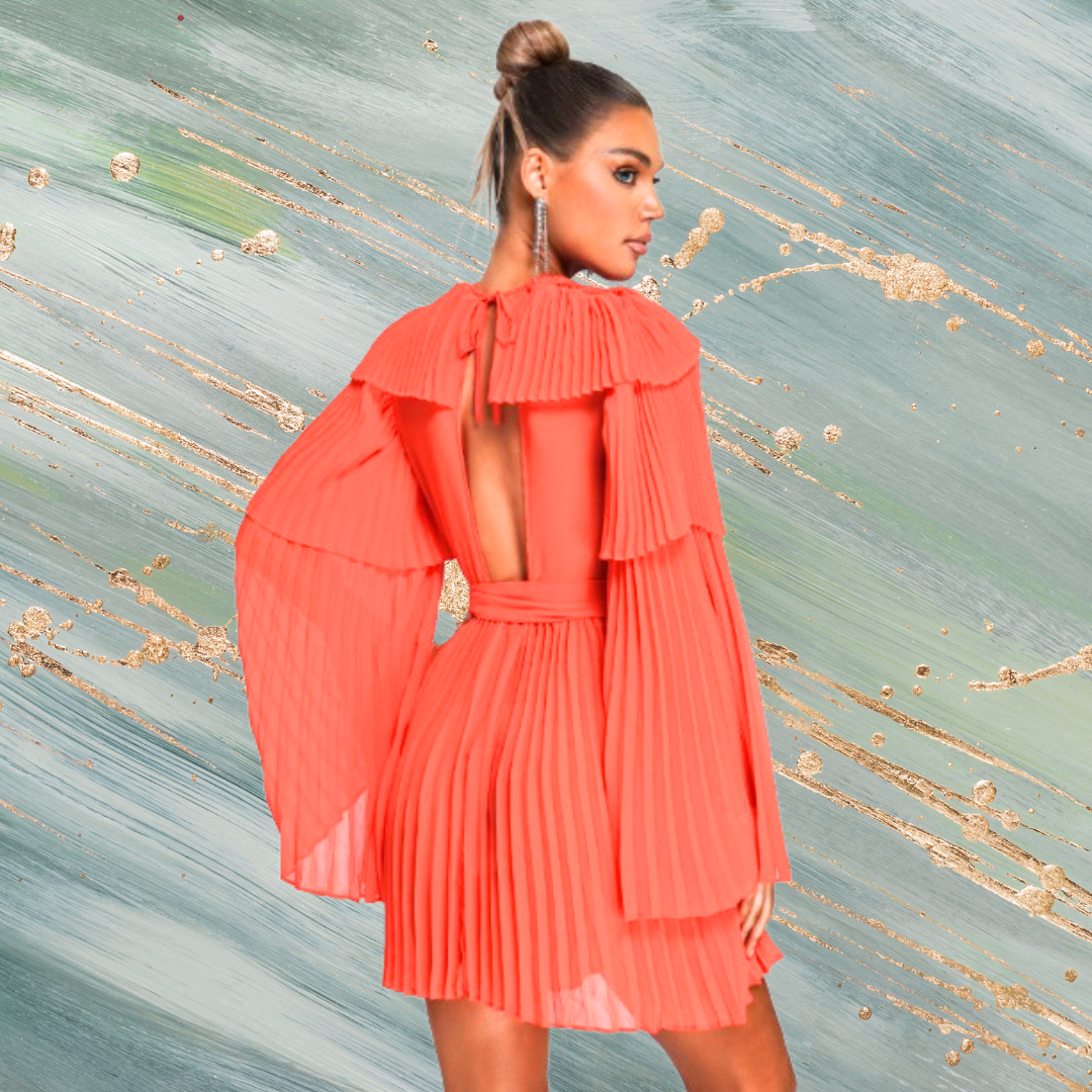 Orange Red Pleated Mini Dress