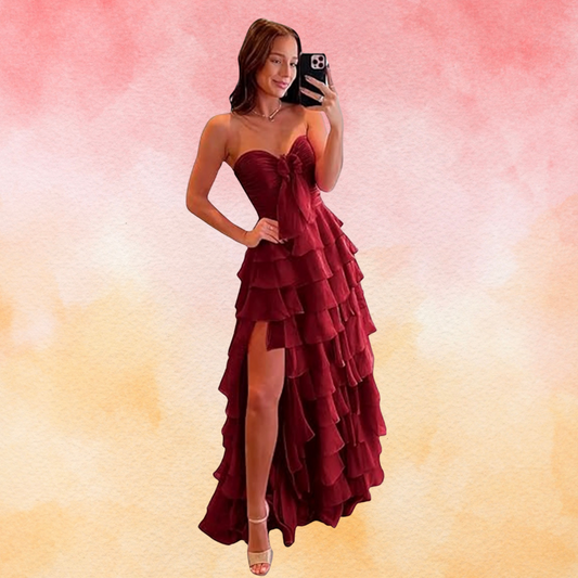 Strapless Chiffon Ruffle Tiered Prom Dress