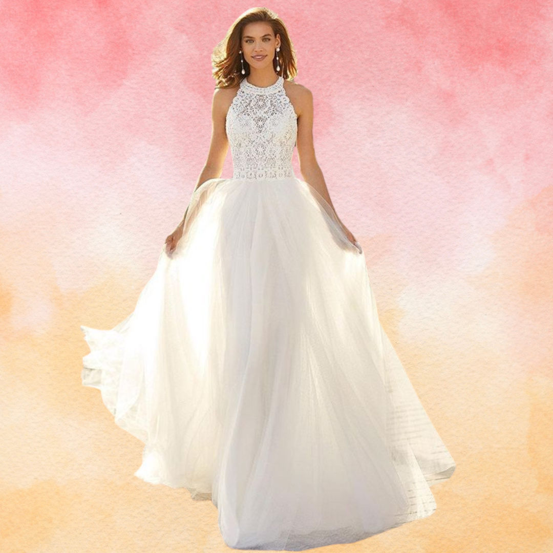 High Neck Sleeveless Lace Wedding Dress
