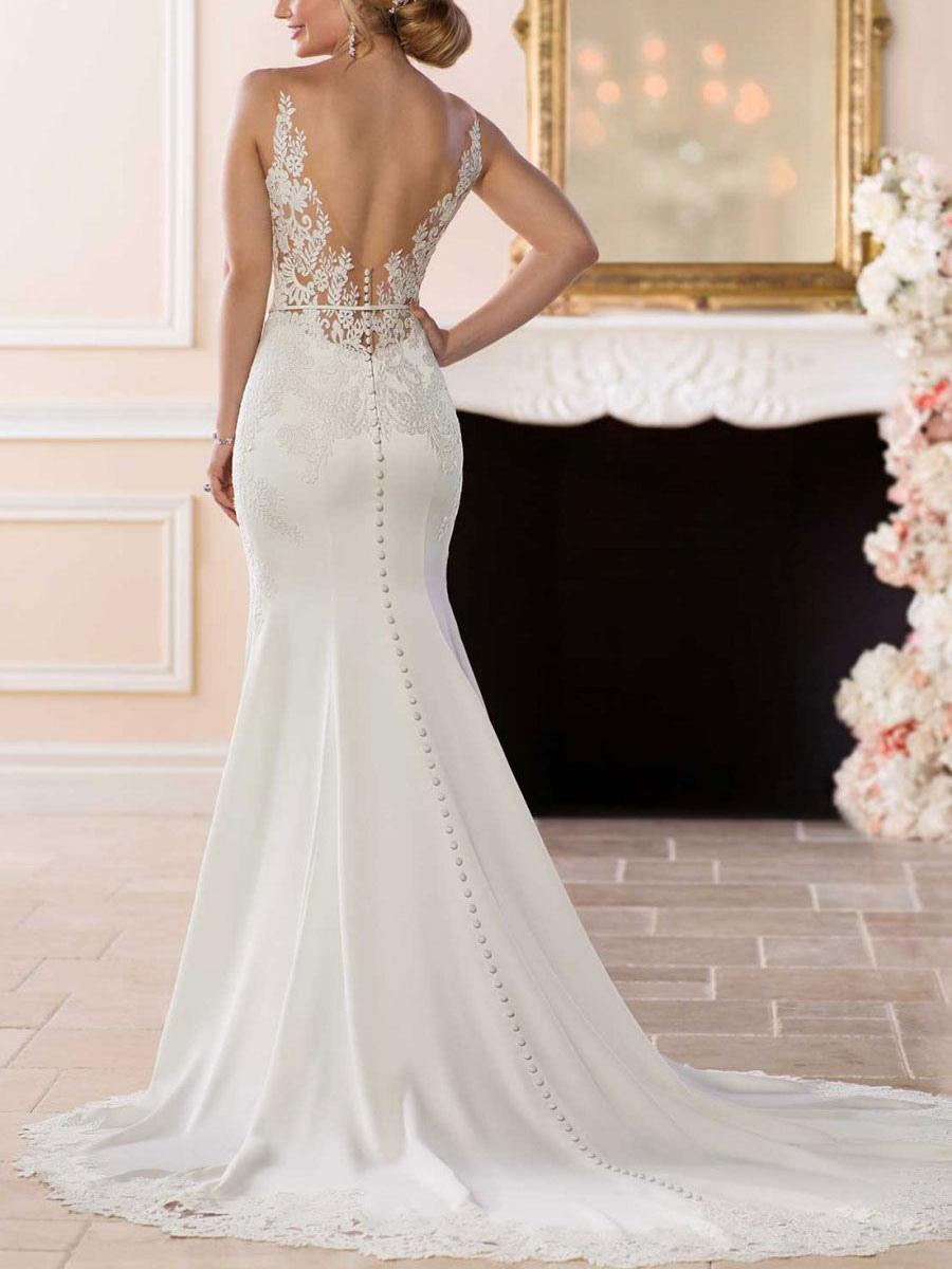 V-Neck Sleeveless Backless Lace Mermaid Wedding Dress