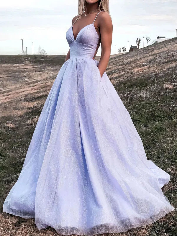 V-neck Tulle Floor-length Ball Gown Prom Dress