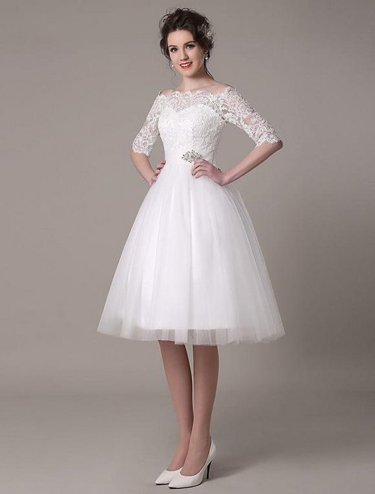 Off-The-Shoulder A-Line Knee Length Wedding Dress