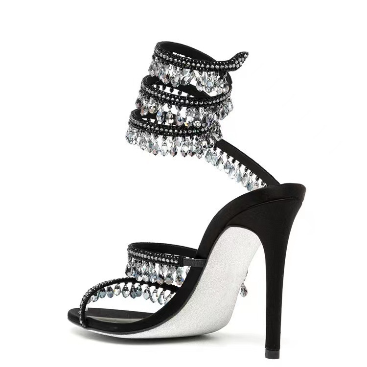 Open Toe Rhinestones Lace Up Prom Shoes