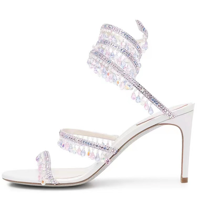 Open Toe Rhinestones Lace Up Prom Shoes