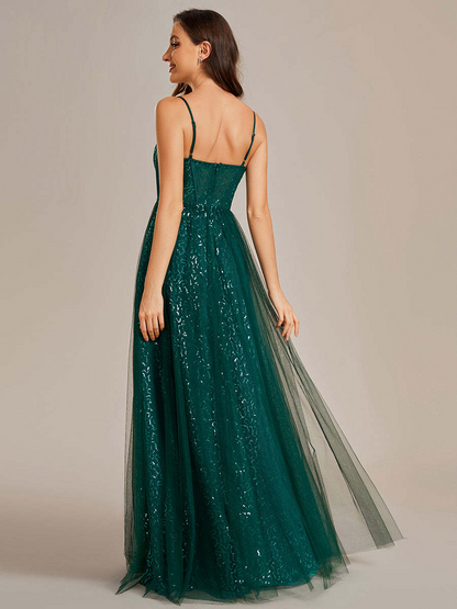 Spaghetti Strap Sleeveless Long Prom Dress