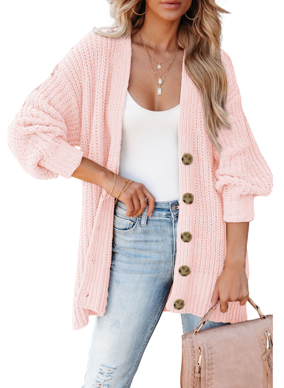 Long Sleeve Cable Knit Button Front Sweater