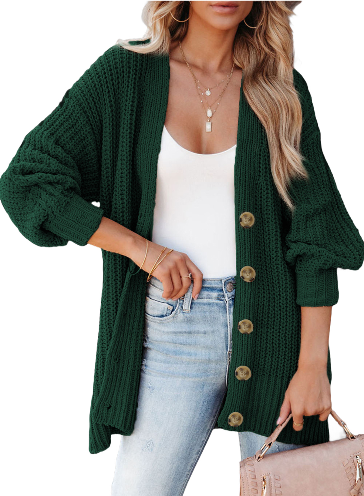Long Sleeve Cable Knit Button Front Sweater