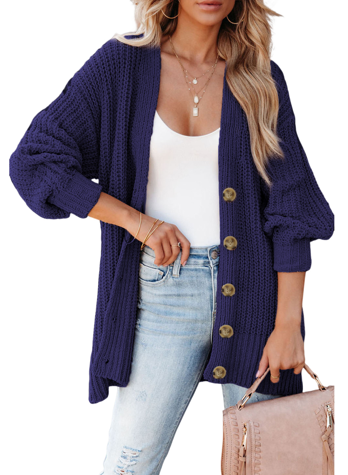 Long Sleeve Cable Knit Button Front Sweater