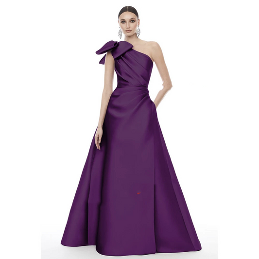 One-Shoulder Satin Evening Dresses With Bow