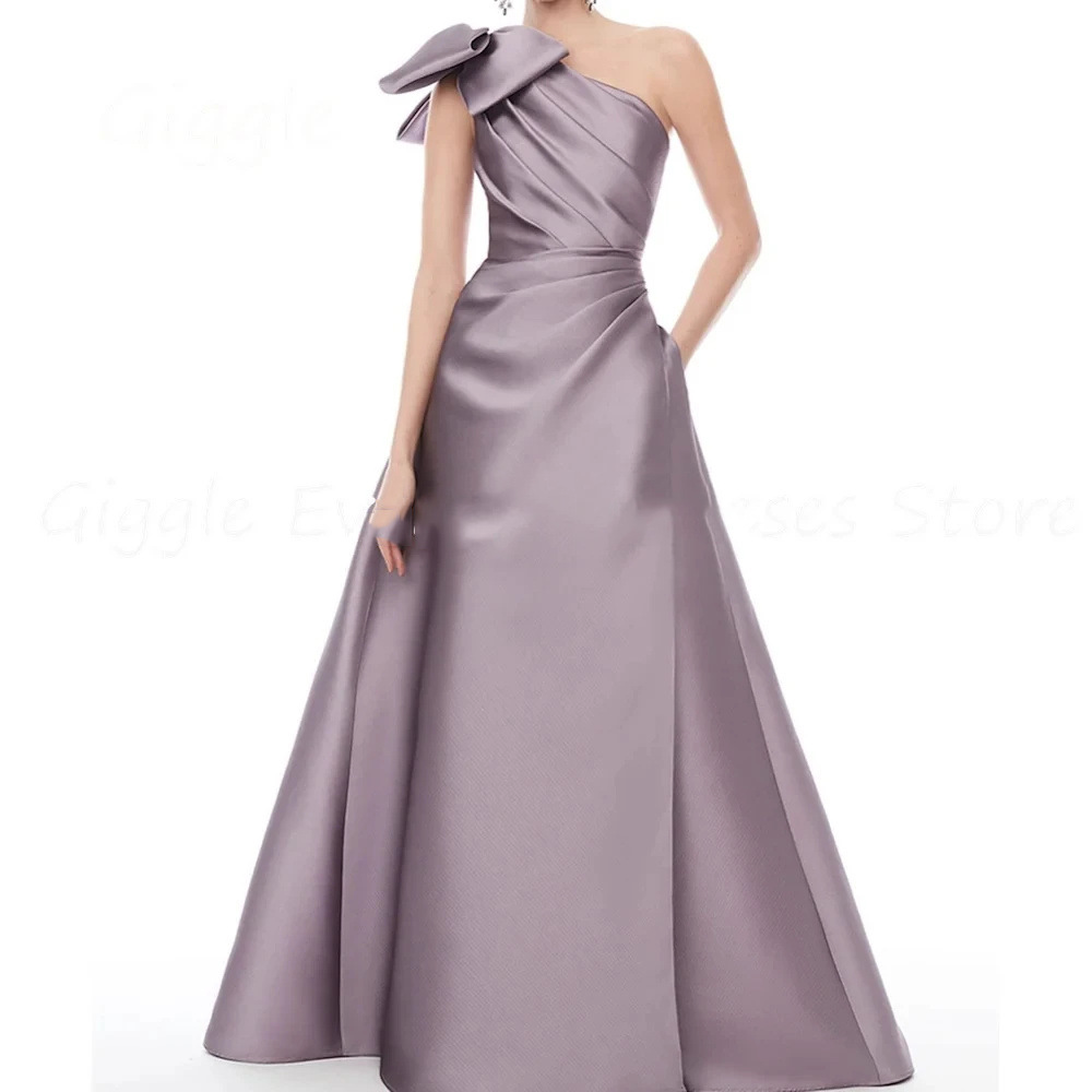 One-Shoulder Satin Evening Dresses With Bow