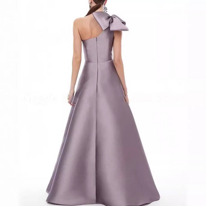 One-Shoulder Satin Evening Dresses With Bow