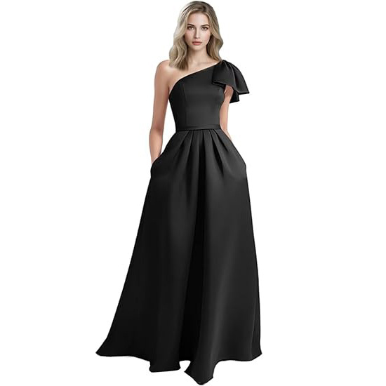 Unique Bow Accented One-Shoulder Ruched Evening Dress