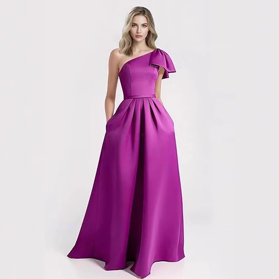 Unique Bow Accented One-Shoulder Ruched Evening Dress