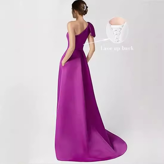 Unique Bow Accented One-Shoulder Ruched Evening Dress