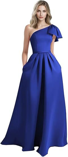 Unique Bow Accented One-Shoulder Ruched Evening Dress