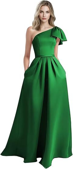 Unique Bow Accented One-Shoulder Ruched Evening Dress