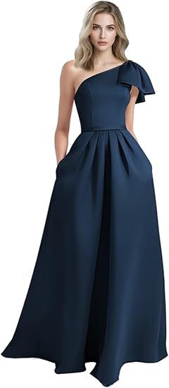 Unique Bow Accented One-Shoulder Ruched Evening Dress