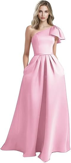 Unique Bow Accented One-Shoulder Ruched Evening Dress