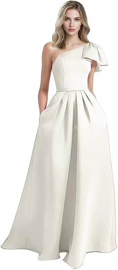 Unique Bow Accented One-Shoulder Ruched Evening Dress