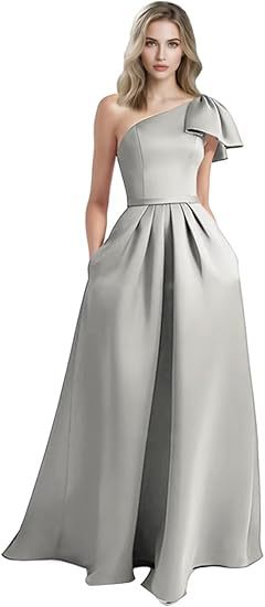 Unique Bow Accented One-Shoulder Ruched Evening Dress