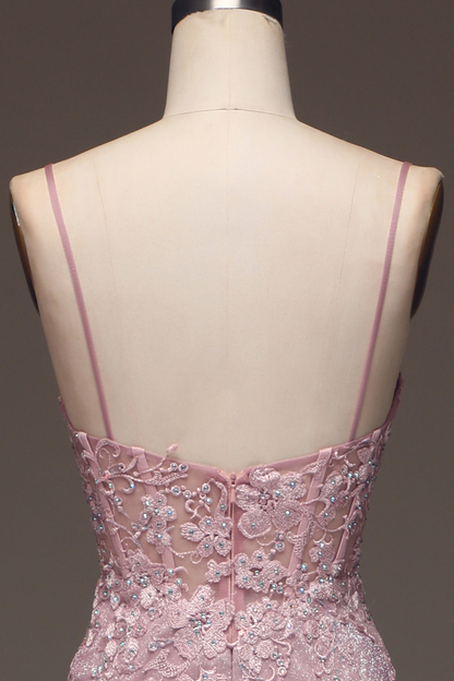 Pink Mermaid Spaghetti Straps Long Prom Dress