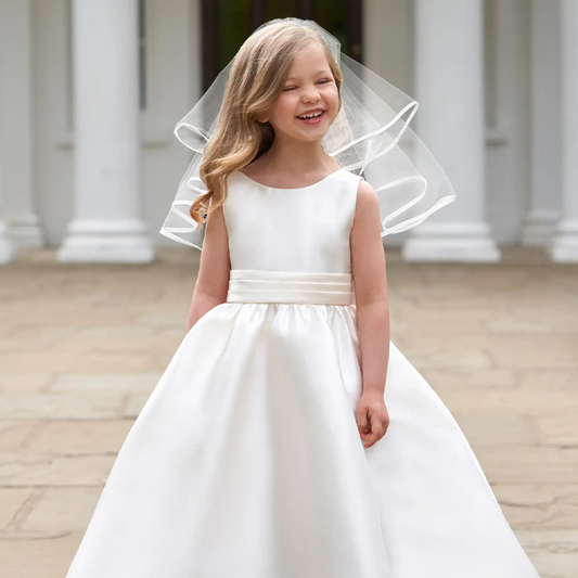 Scoop Neck Sleeveless Satin Flower Girl Dress