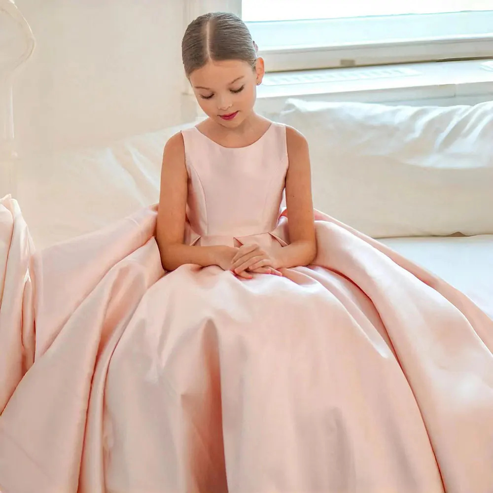 A-Line Scoop Neck Sleeveless Kids Wedding Dress With Bow