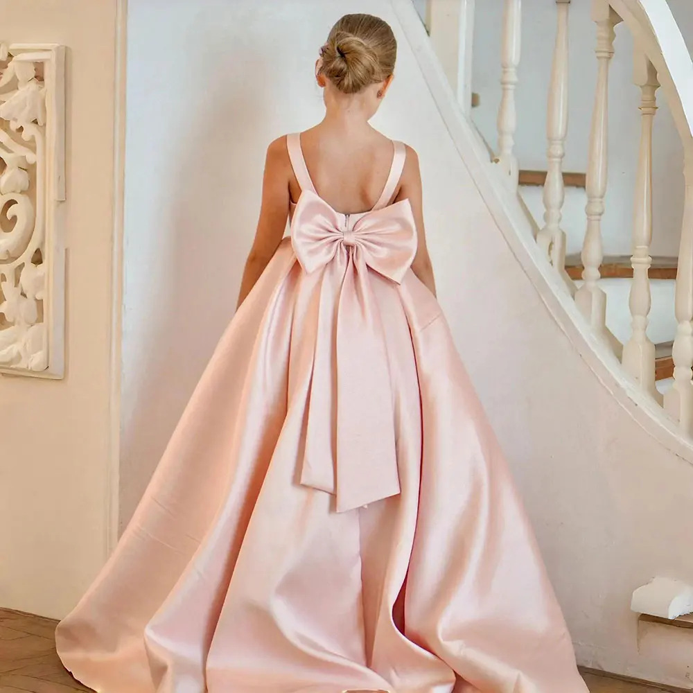 A-Line Scoop Neck Sleeveless Kids Wedding Dress With Bow