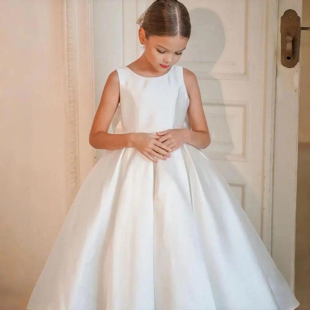 A-Line Scoop Neck Sleeveless Kids Wedding Dress With Bow