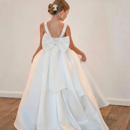A-Line Scoop Neck Sleeveless Kids Wedding Dress With Bow
