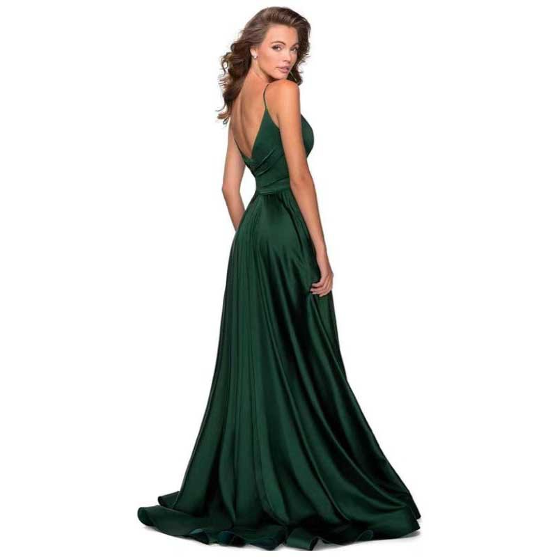 A-line V-neck Satin Floor-length Ruffles Bridesmaid Dress