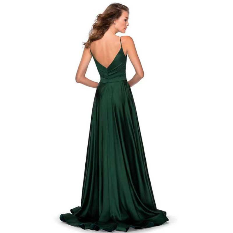 A-line V-neck Satin Floor-length Ruffles Bridesmaid Dress