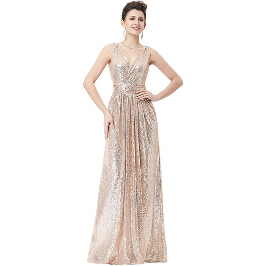 A-line V-neck Sequined Backless Bridesmaid Dress
