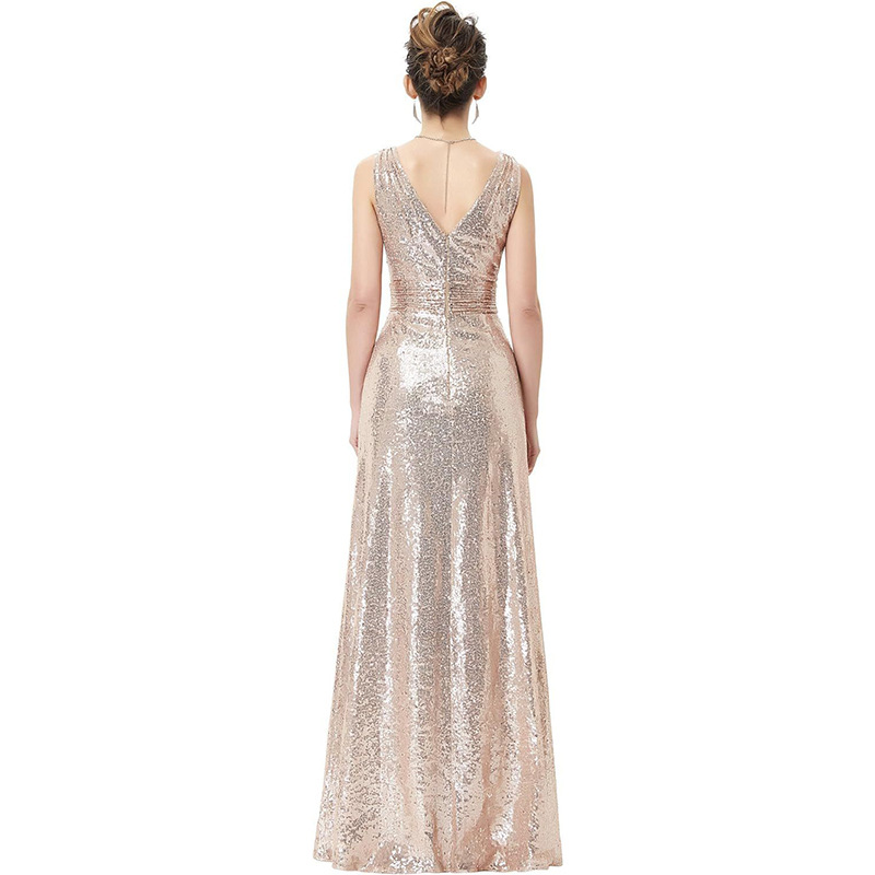 A-line V-neck Sequined Backless Bridesmaid Dress