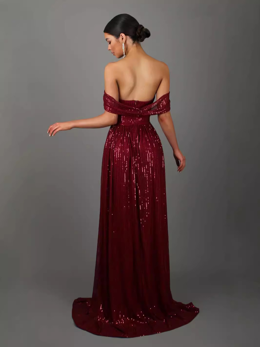 A-line Off-the-shoulder Sparkly Sequin Prom Dress
