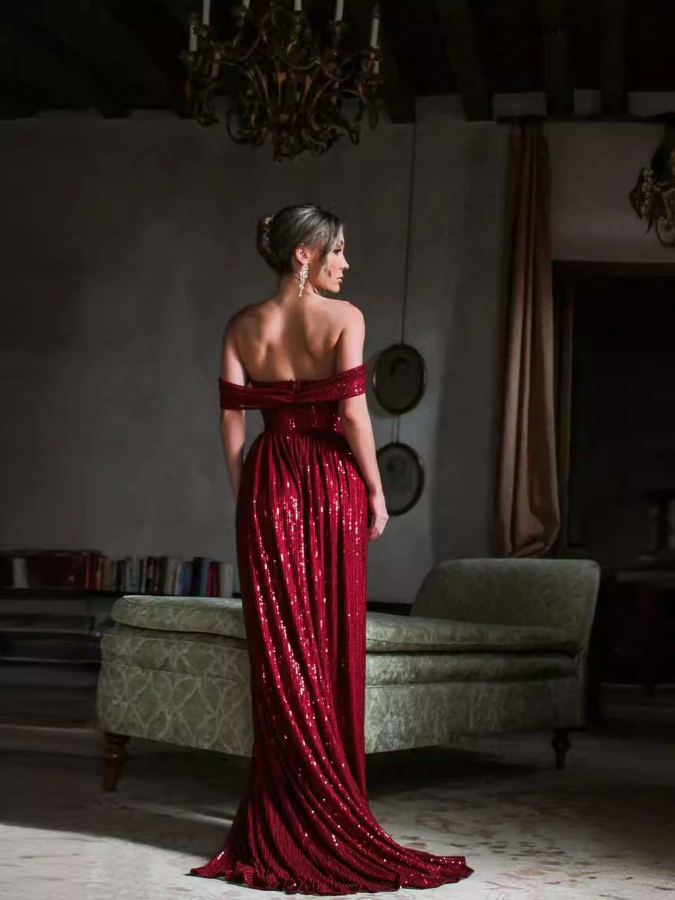 A-line Off-the-shoulder Sparkly Sequin Prom Dress
