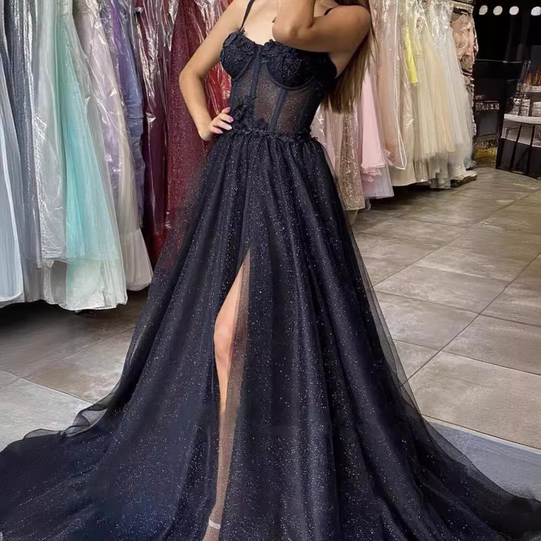 Sweetheart Tulle Corset Ball Gown Prom Dress With Appliques