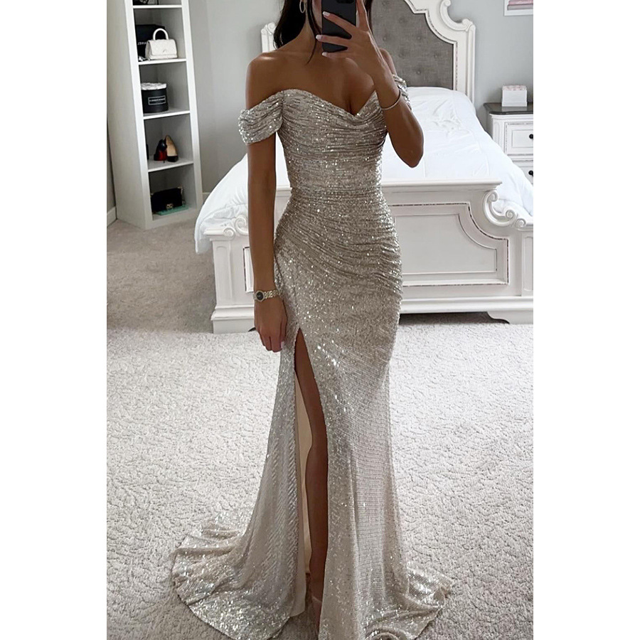 Sparkly Sequin Off-the-shoulder Ruched Prom Dress