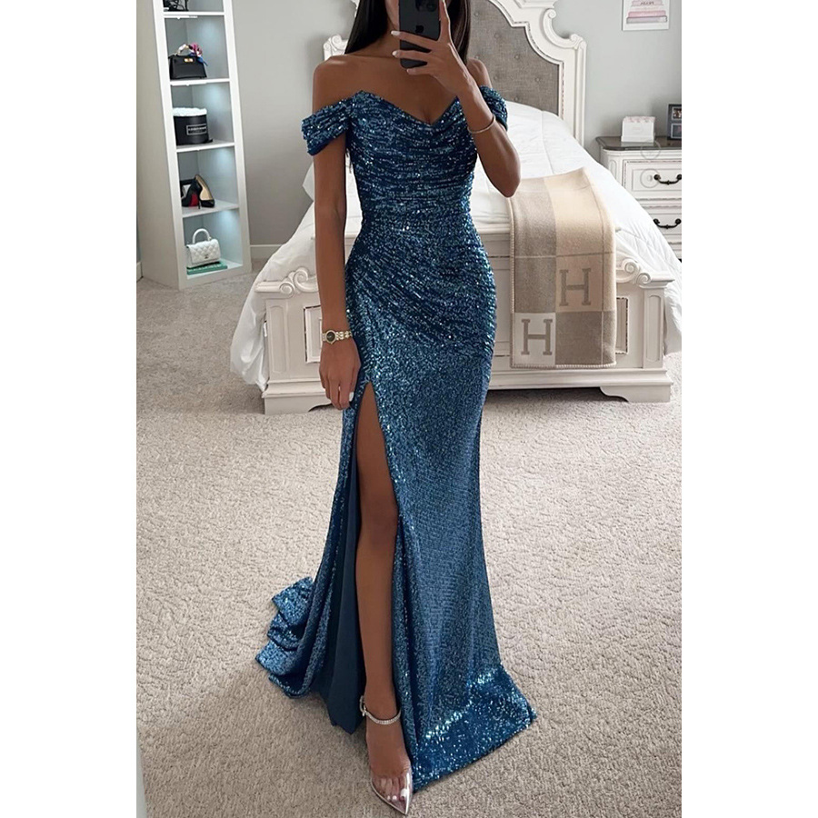 Sparkly Sequin Off-the-shoulder Ruched Prom Dress