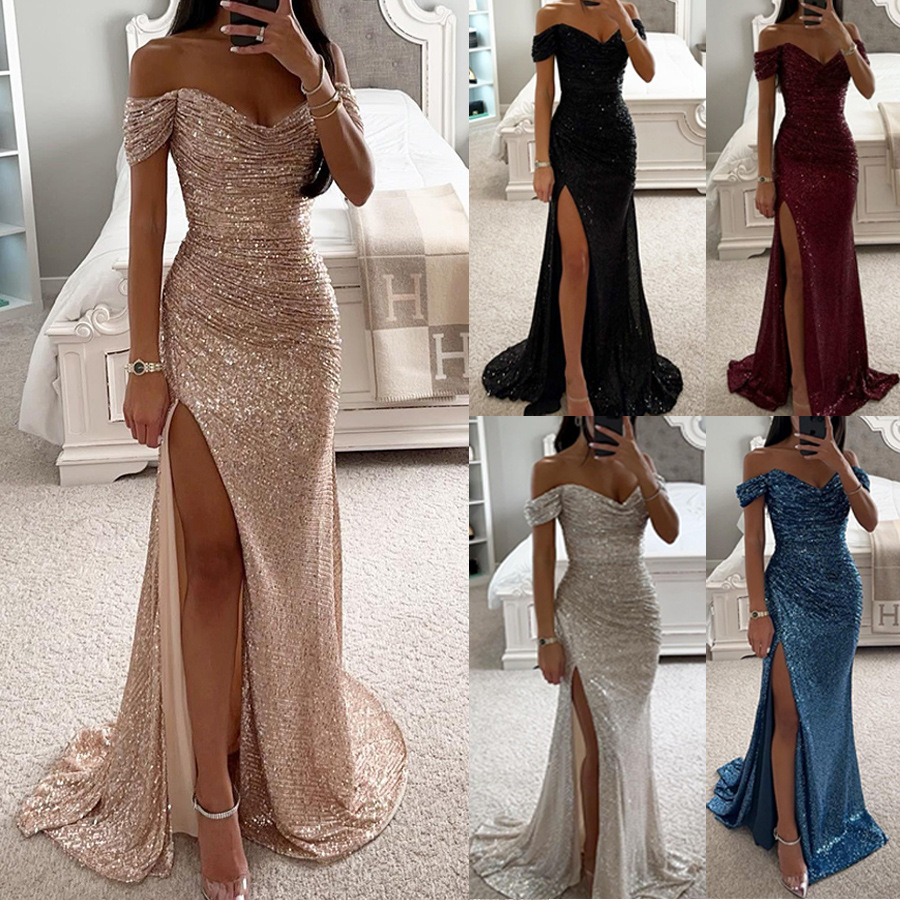 Sparkly Sequin Off-the-shoulder Ruched Prom Dress