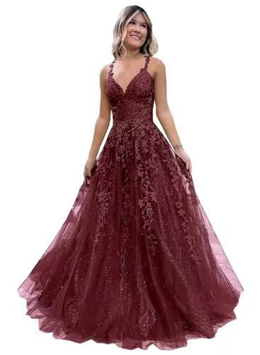 V-neck Tulle Ball Gown Party Dress With Appliques